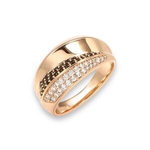 NWT Wide Band Ring SZ.8 14K Rose Gold Plated Luxury White Black Zircon